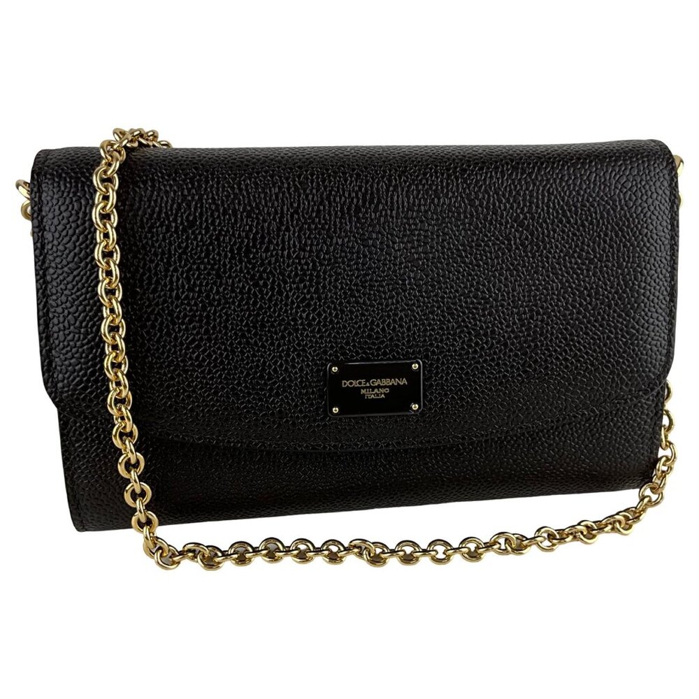 Dolce&Gabbana Women's Logo Embedded in Metal Wallet & Chaing Brown Sz S